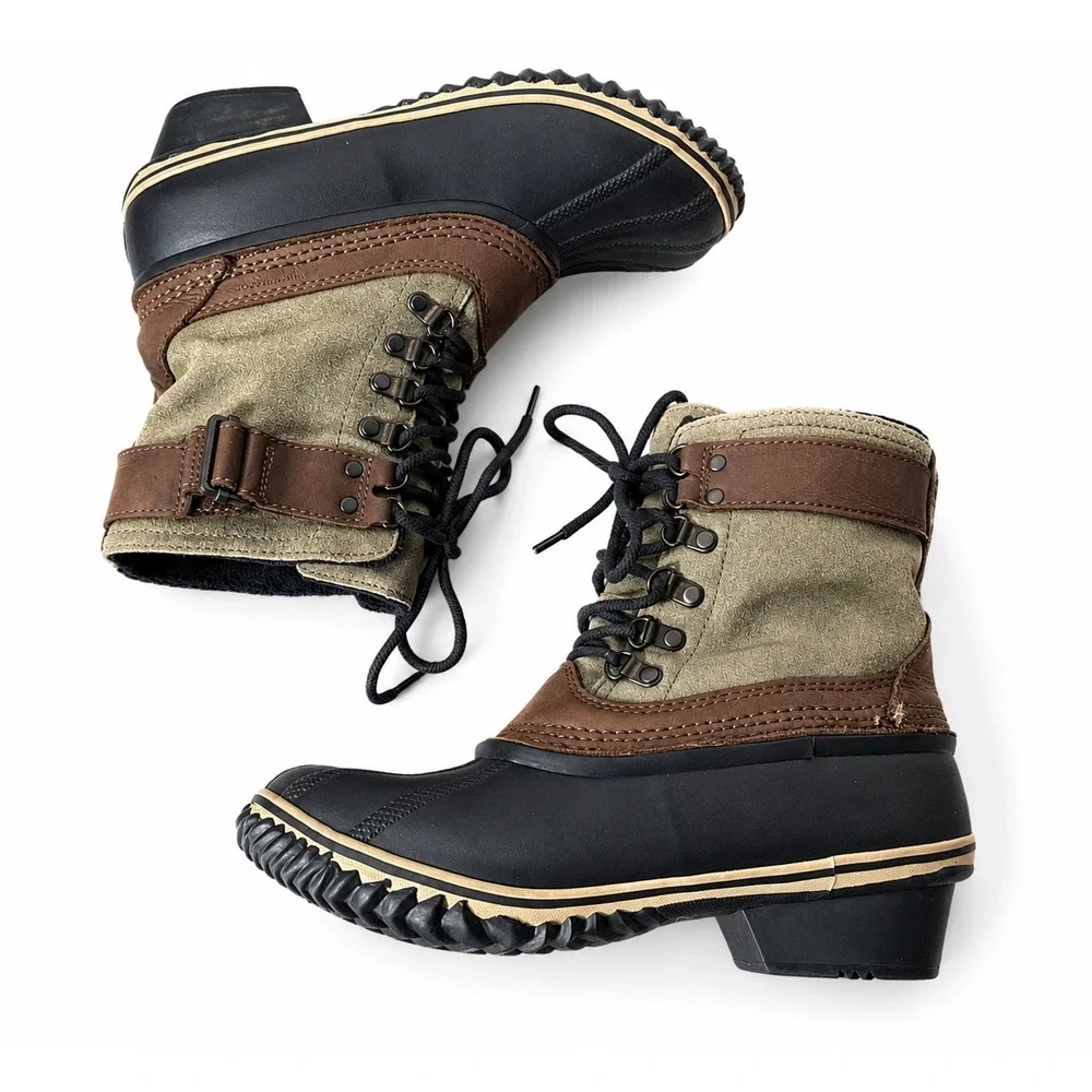 Sorel Duck Boots Women 8 Waterproof Medina III Winter Boots Brown Green Lace Up